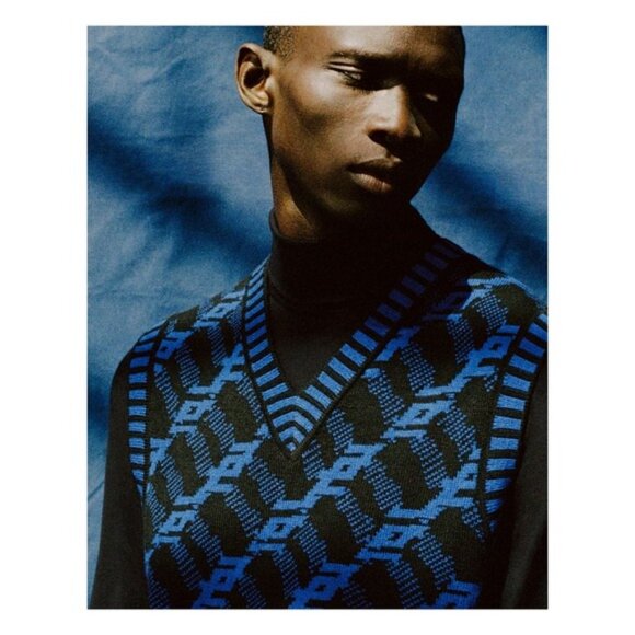 COS Regular Fit Jacquard Vest Men's Size Large Blue Black - Picture 2 of 6